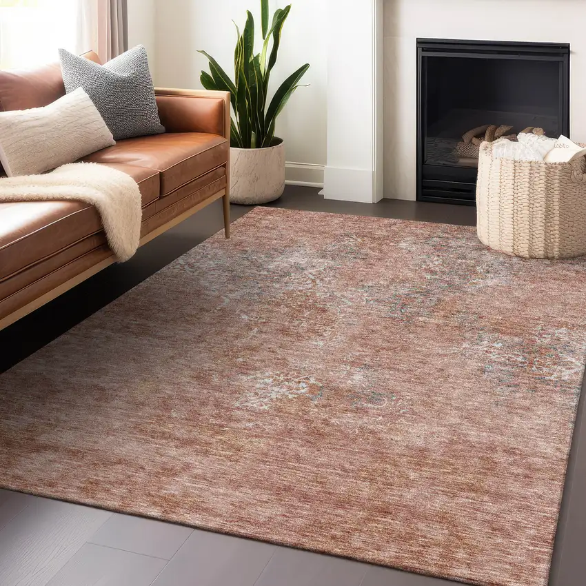 Salmon Gray And Ivory Abstract Washable Area Rug With UV Protection Photo 5