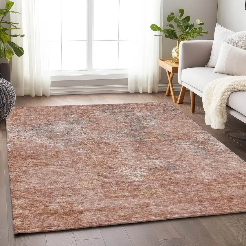 Salmon Gray And Ivory Abstract Washable Area Rug With UV Protection Photo 4