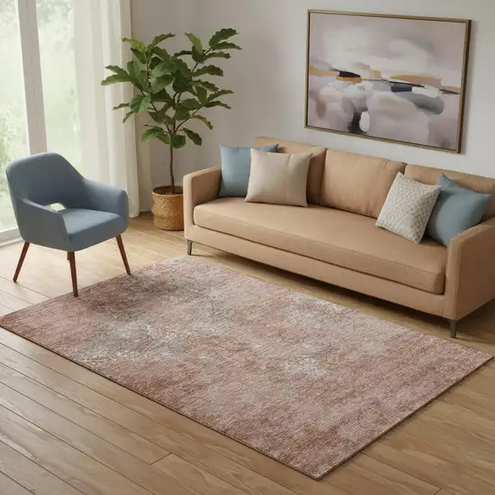 Salmon Gray And Ivory Abstract Washable Area Rug With UV Protection Photo 1