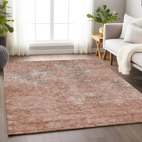Salmon Gray And Ivory Abstract Washable Area Rug With UV Protection Photo 3