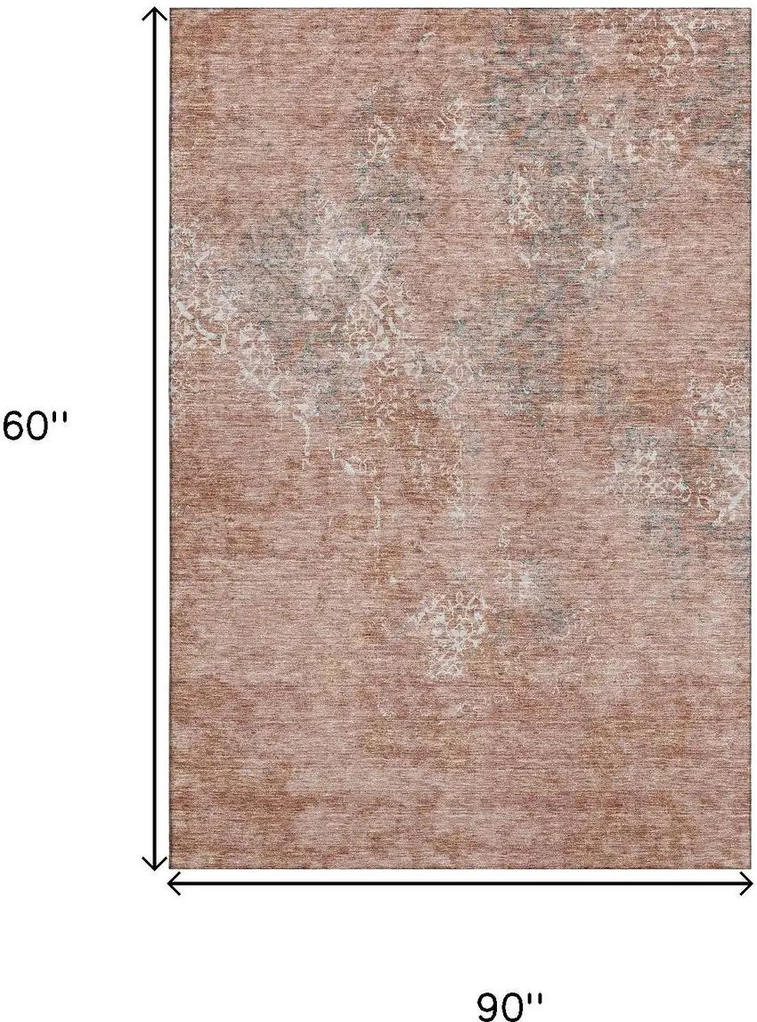 Salmon Gray And Ivory Abstract Washable Area Rug With UV Protection Photo 3