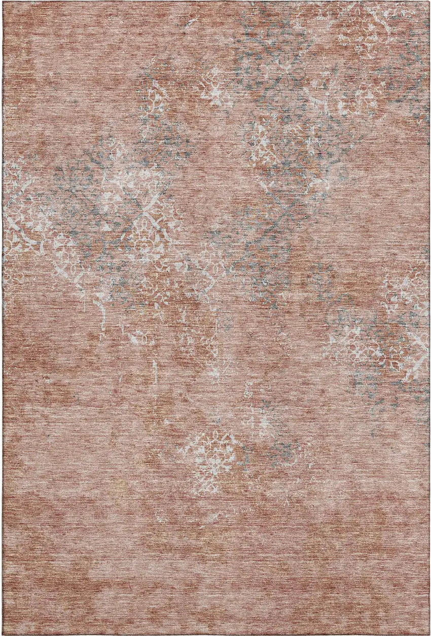 Salmon Gray And Ivory Abstract Washable Area Rug With UV Protection Photo 5