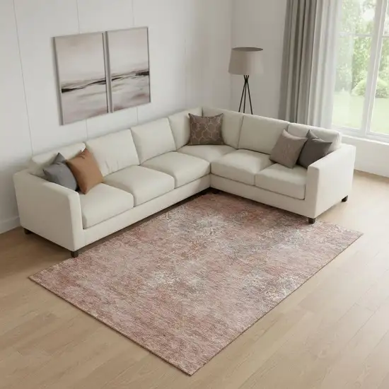 Salmon Gray And Ivory Abstract Washable Area Rug With UV Protection Photo 1