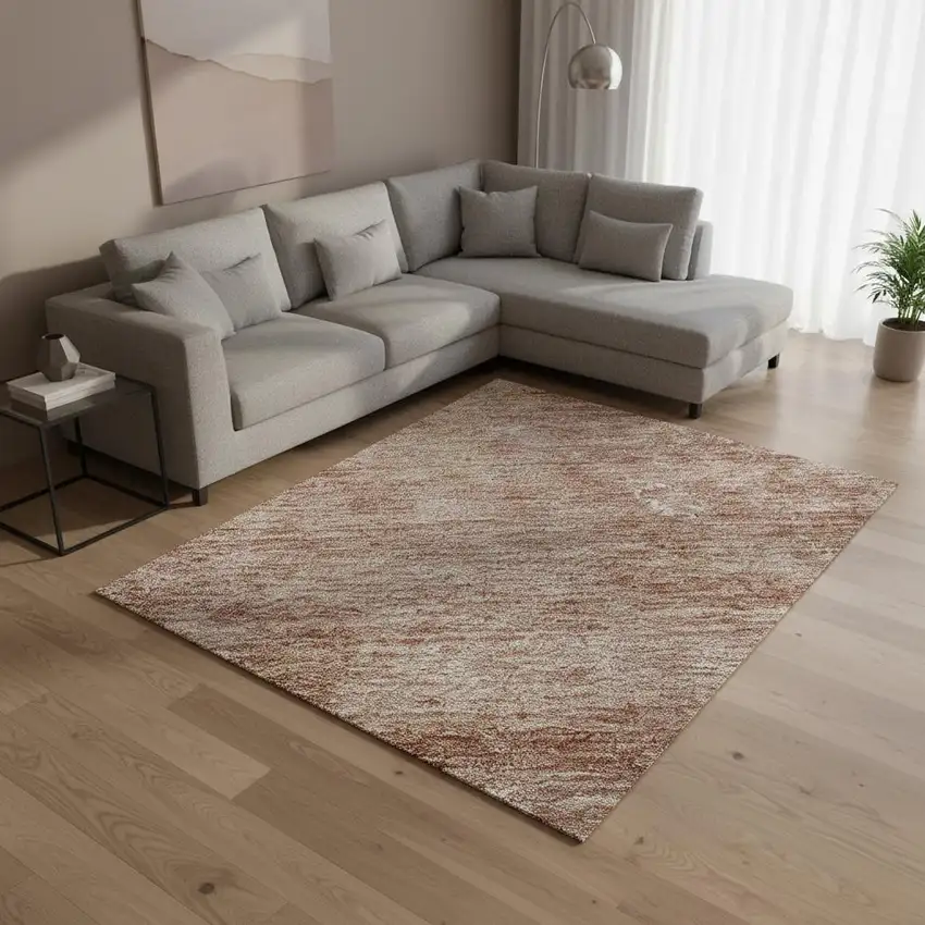 Salmon Gray And Ivory Abstract Washable Area Rug With UV Protection Photo 2