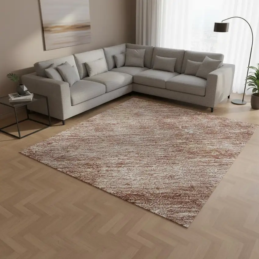 Salmon Gray And Ivory Abstract Washable Area Rug With UV Protection Photo 2