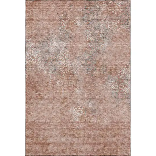 Salmon Gray And Ivory Abstract Washable Area Rug With UV Protection Photo 6
