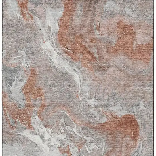 Salmon Gray And Ivory Abstract Washable Area Rug With UV Protection Photo 3