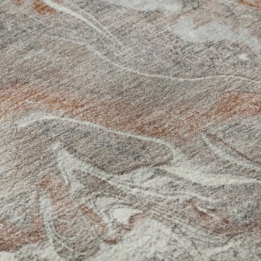 Salmon Gray And Ivory Abstract Washable Area Rug With UV Protection Photo 9