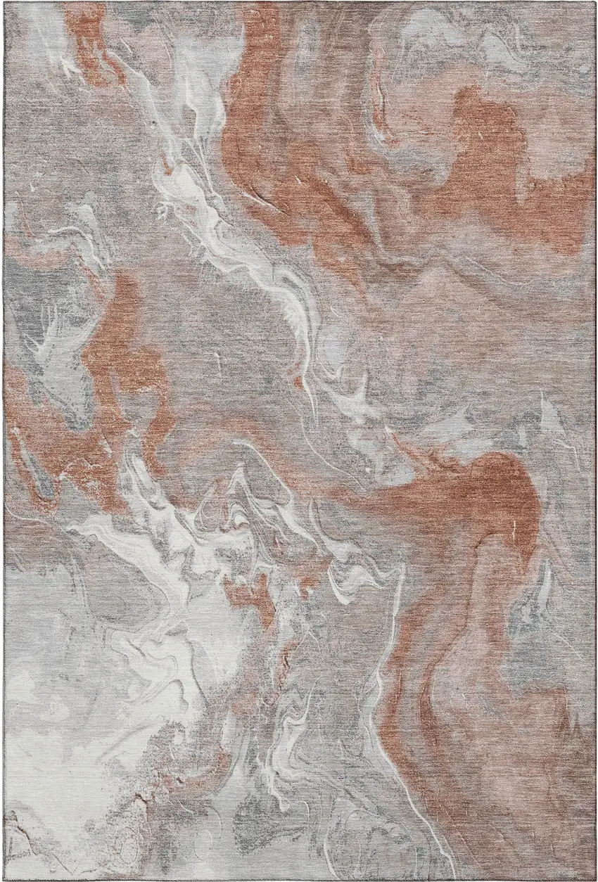 Salmon Gray And Ivory Abstract Washable Area Rug With UV Protection Photo 1