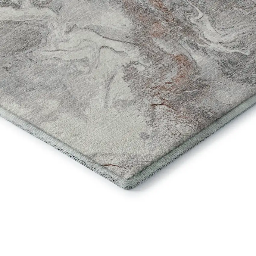 Salmon Gray And Ivory Abstract Washable Area Rug With UV Protection Photo 7