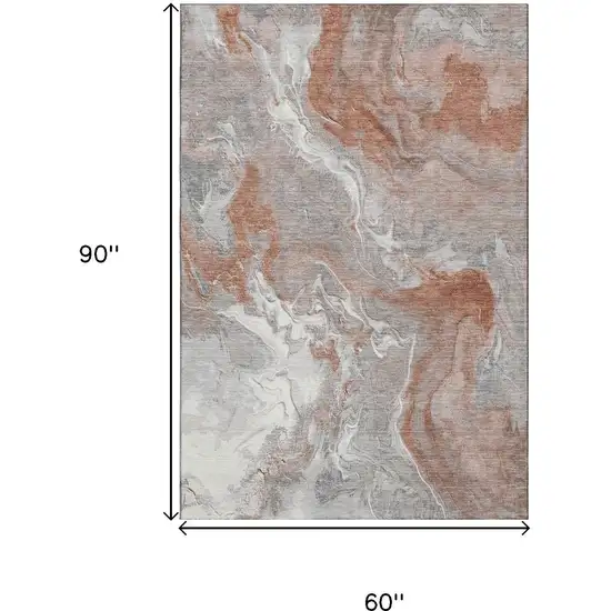Salmon Gray And Ivory Abstract Washable Area Rug With UV Protection Photo 9