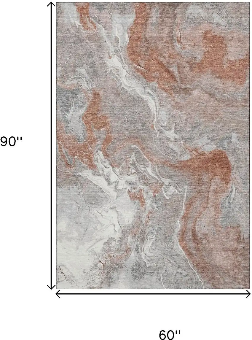 Salmon Gray And Ivory Abstract Washable Area Rug With UV Protection Photo 9