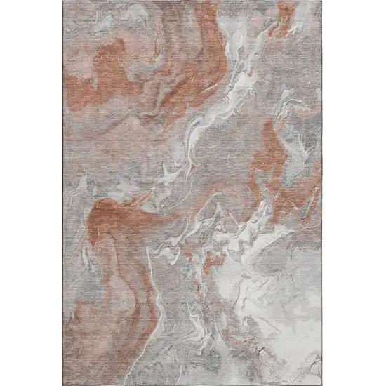 Salmon Gray And Ivory Abstract Washable Area Rug With UV Protection Photo 3