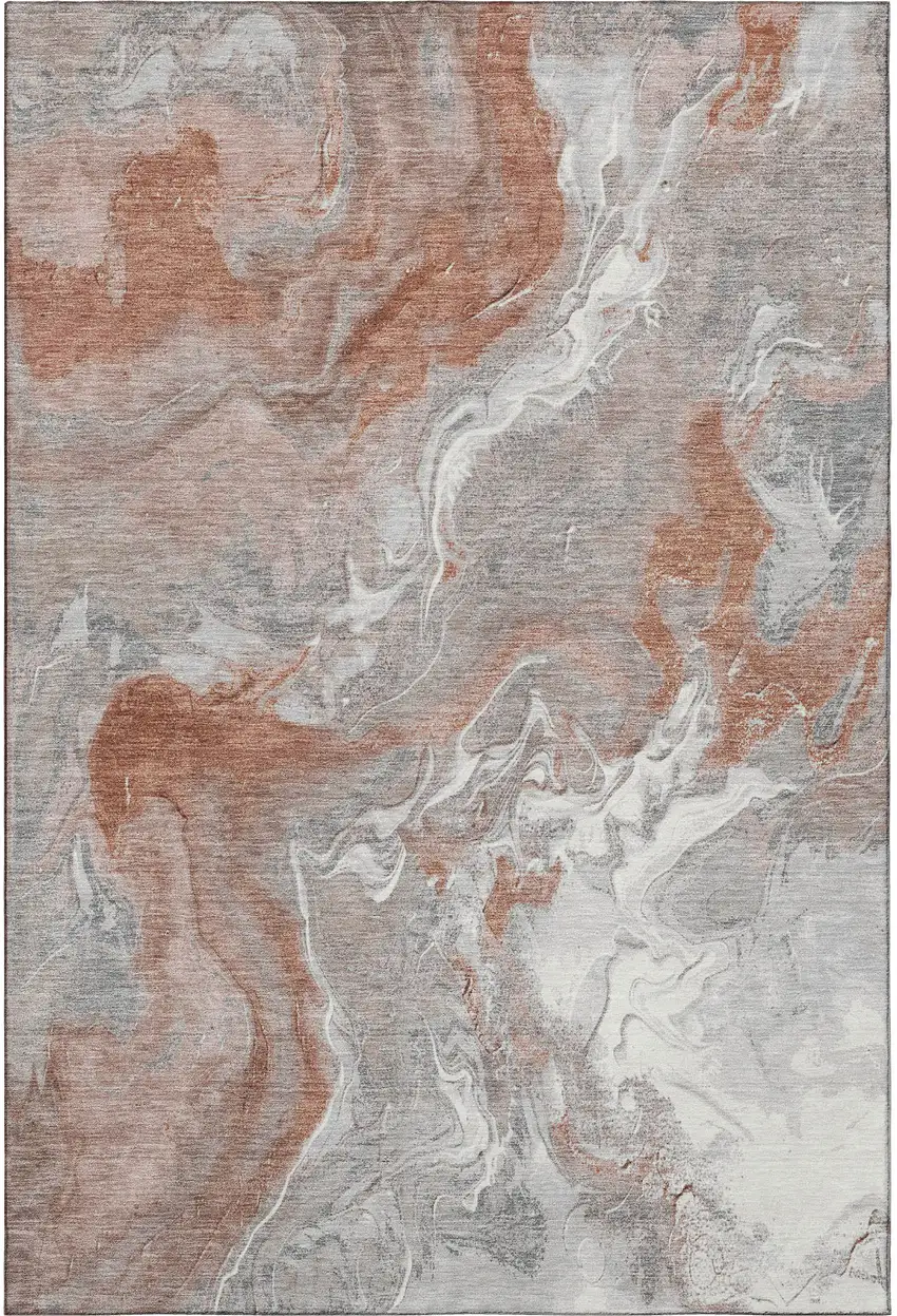 Salmon Gray And Ivory Abstract Washable Area Rug With UV Protection Photo 3