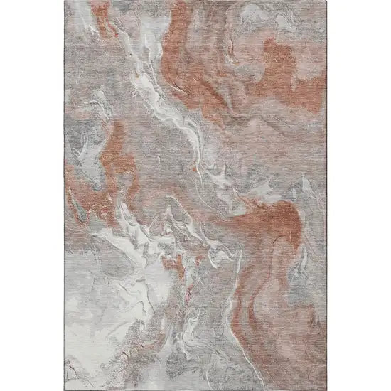 Salmon Gray And Ivory Abstract Washable Area Rug With UV Protection Photo 1