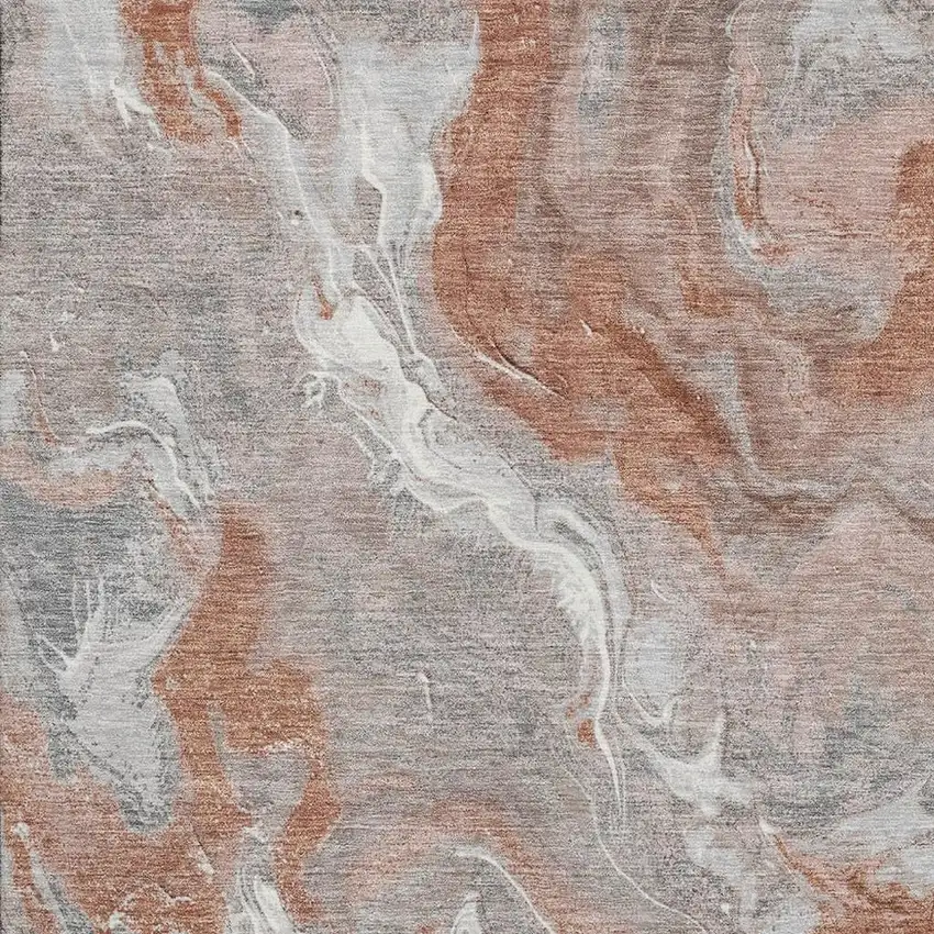 Salmon Gray And Ivory Abstract Washable Area Rug With UV Protection Photo 2