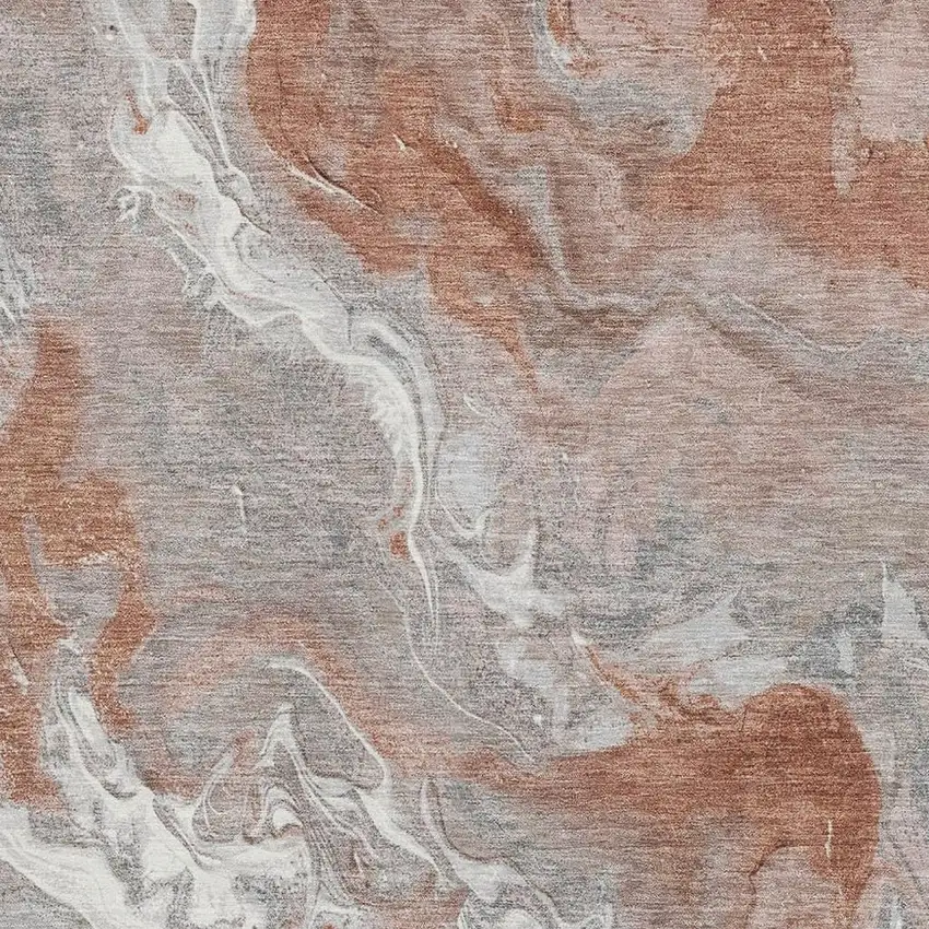 Salmon Gray And Ivory Abstract Washable Area Rug With UV Protection Photo 2