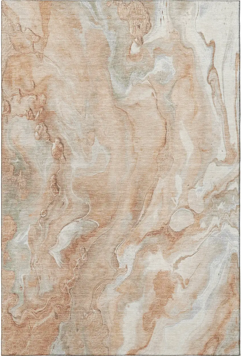 Salmon Gray And Ivory Abstract Washable Area Rug With UV Protection Photo 3