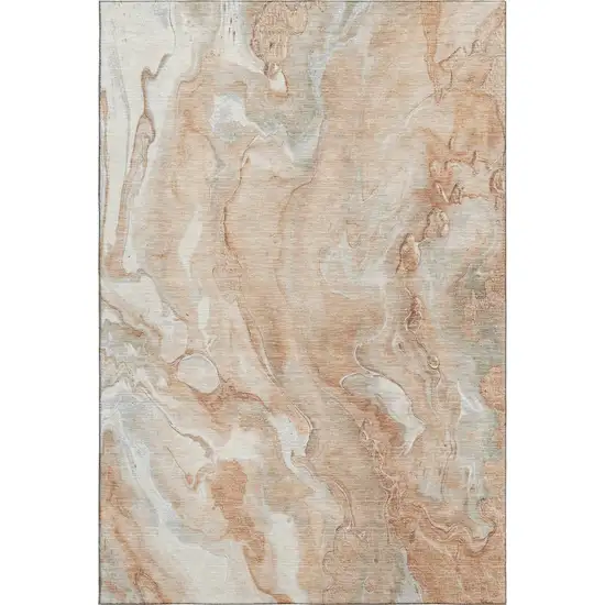 Salmon Gray And Ivory Abstract Washable Area Rug With UV Protection Photo 1