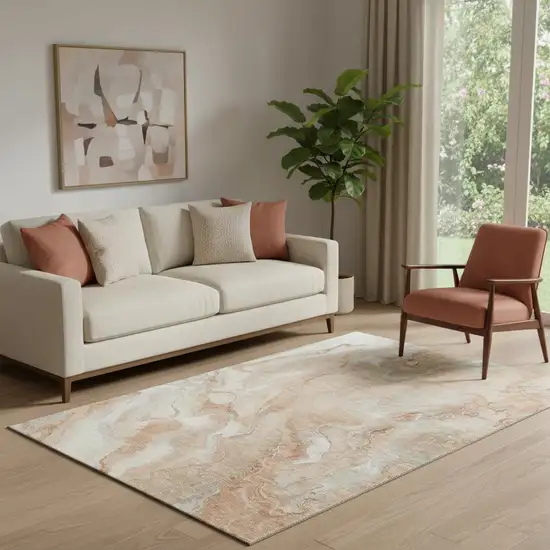 Salmon Gray And Ivory Abstract Washable Area Rug With UV Protection Photo 2