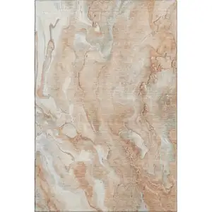 Photo of Salmon Gray And Ivory Abstract Washable Area Rug With UV Protection