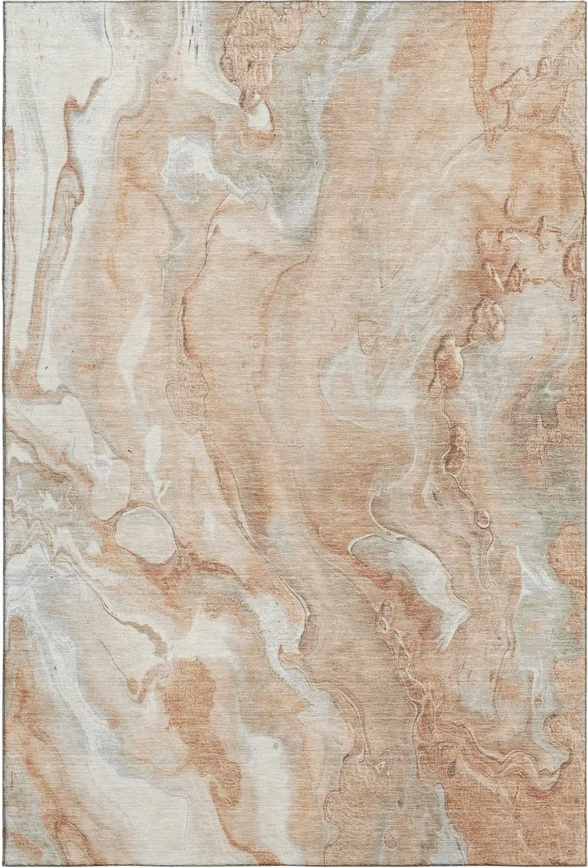 Salmon Gray And Ivory Abstract Washable Area Rug With UV Protection Photo 1