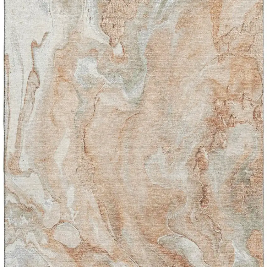 Salmon Gray And Ivory Abstract Washable Area Rug With UV Protection Photo 3