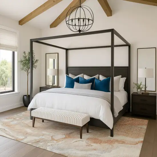 Salmon Gray And Ivory Abstract Washable Area Rug With UV Protection Photo 4