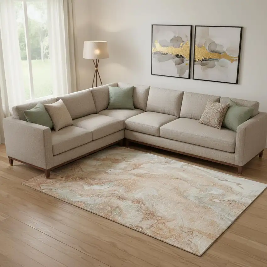 Salmon Gray And Ivory Abstract Washable Area Rug With UV Protection Photo 2