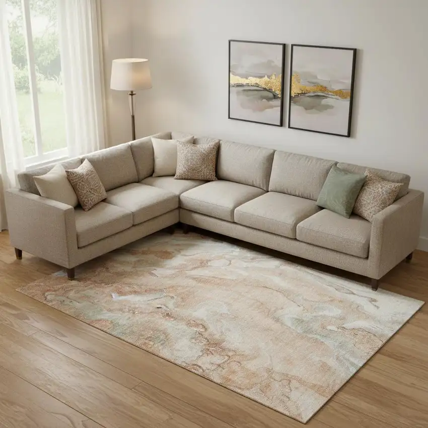 Salmon Gray And Ivory Abstract Washable Area Rug With UV Protection Photo 2