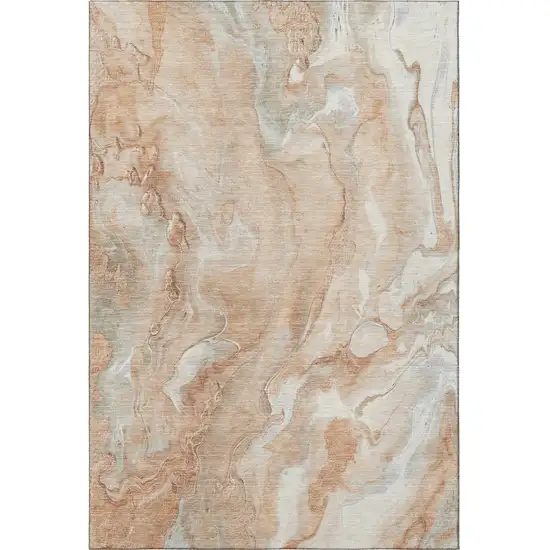 Salmon Gray And Ivory Abstract Washable Area Rug With UV Protection Photo 3