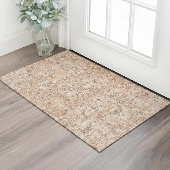 Salmon Gray And Ivory Floral Washable Area Rug With UV Protection Photo 1