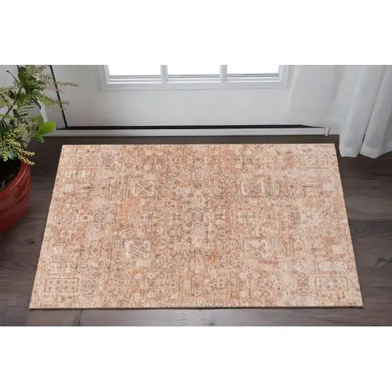 Salmon Gray And Ivory Floral Washable Area Rug With UV Protection Photo 2