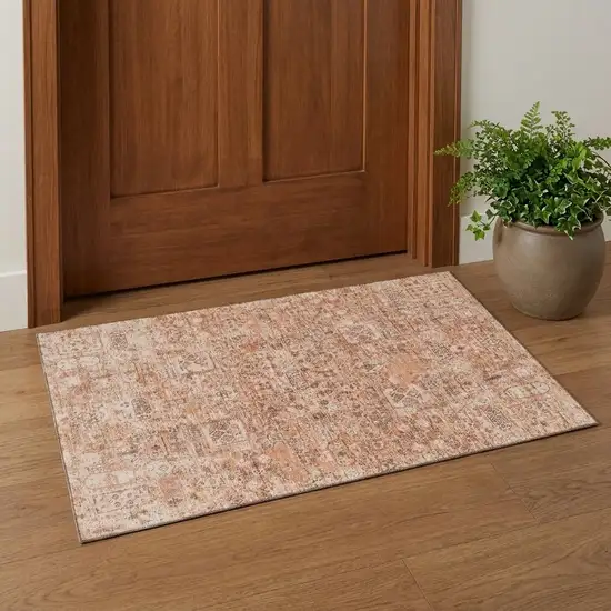 Salmon Gray And Ivory Floral Washable Area Rug With UV Protection Photo 1