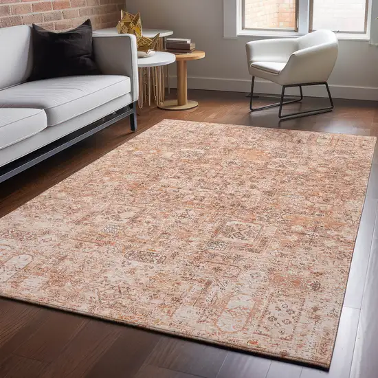 Salmon Gray And Ivory Floral Washable Area Rug With UV Protection Photo 4