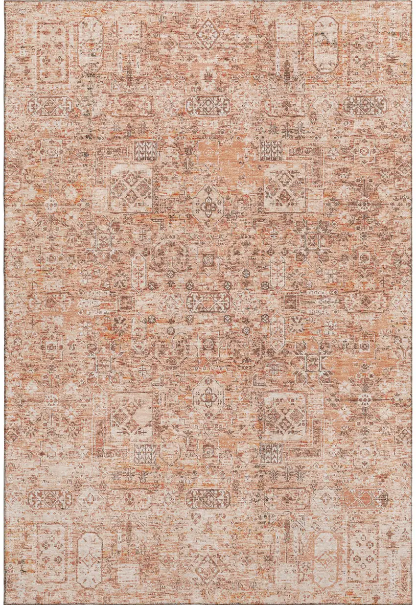 Salmon Gray And Ivory Floral Washable Area Rug With UV Protection Photo 1