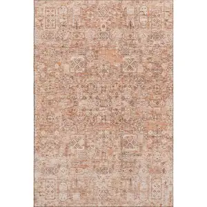 Photo of Salmon Gray And Ivory Floral Washable Area Rug With UV Protection