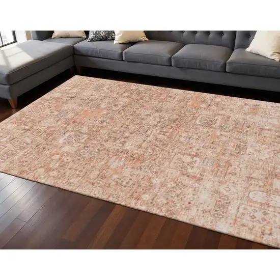 Salmon Gray And Ivory Floral Washable Area Rug With UV Protection Photo 2