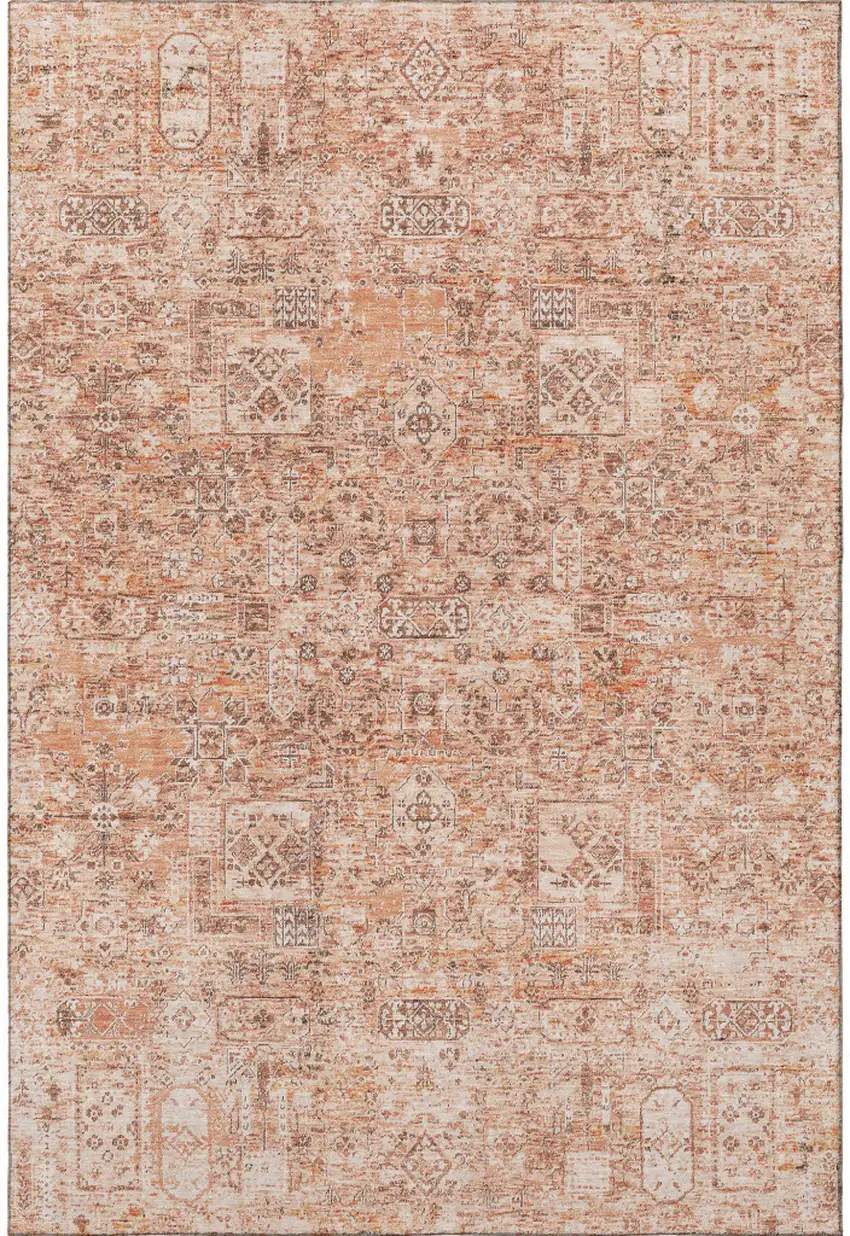 Salmon Gray And Ivory Floral Washable Area Rug With UV Protection Photo 3