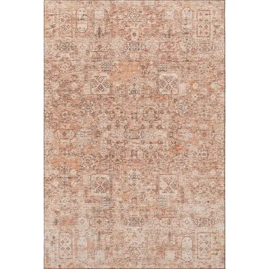 Salmon Gray And Ivory Floral Washable Area Rug With UV Protection Photo 3