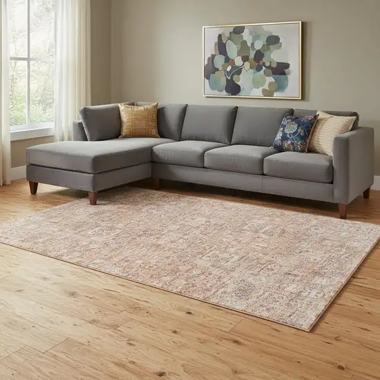 Salmon Gray And Ivory Floral Washable Area Rug With UV Protection Photo 1