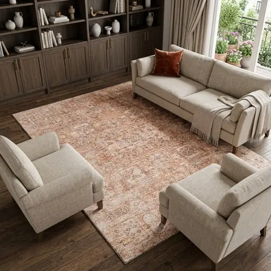 Salmon Gray And Ivory Floral Washable Area Rug With UV Protection Photo 1