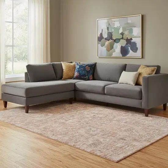 Salmon Gray And Ivory Floral Washable Area Rug With UV Protection Photo 1