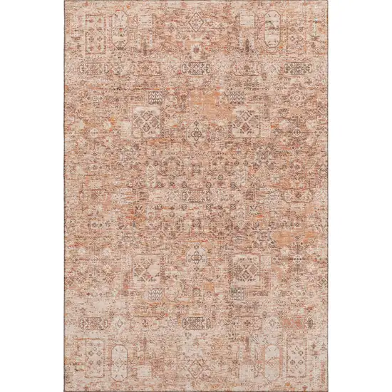 Salmon Gray And Ivory Floral Washable Area Rug With UV Protection Photo 1