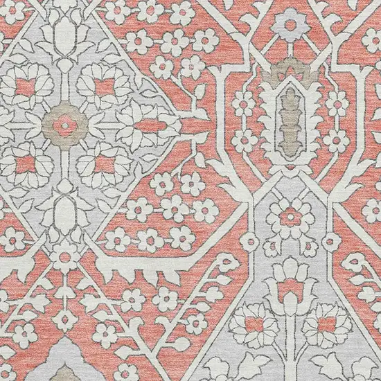 Salmon Gray And Ivory Floral Washable Area Rug With UV Protection Photo 4