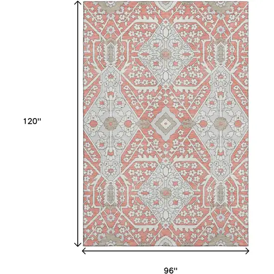 Salmon Gray And Ivory Floral Washable Area Rug With UV Protection Photo 3