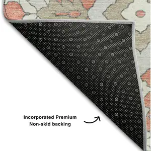Photo of Salmon Gray And Ivory Floral Washable Area Rug With UV Protection
