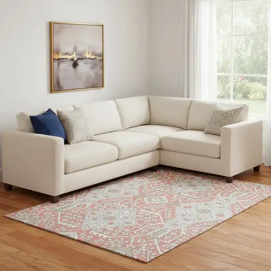 Salmon Gray And Ivory Floral Washable Area Rug With UV Protection Photo 1