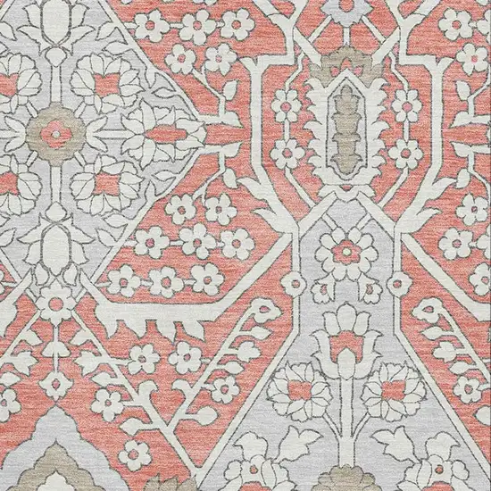 Salmon Gray And Ivory Floral Washable Area Rug With UV Protection Photo 4