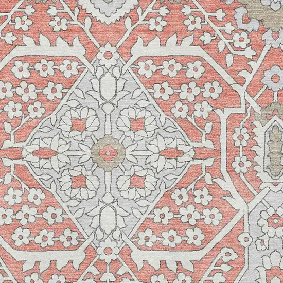 Salmon Gray And Ivory Floral Washable Area Rug With UV Protection Photo 4